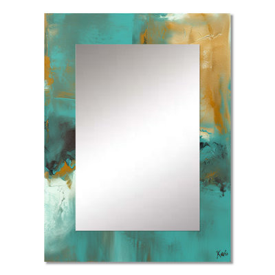 Becoming the Ocean Sun Abstract Teal And Gold III - Abstract Painting Unique Wall Mirror, Modern Mirror, Printed Metal Art