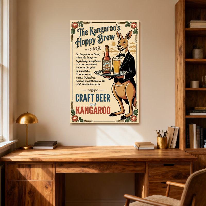 Imprimé à motifs Fashion Kangaroo Craft Beer Outback Adventure, H 12 po x l 18 po