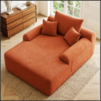 Chaise longue convertible en velours côtelé moelleux avec accoudoirs larges et aucun assemblage requis pour des espaces de vie confortables