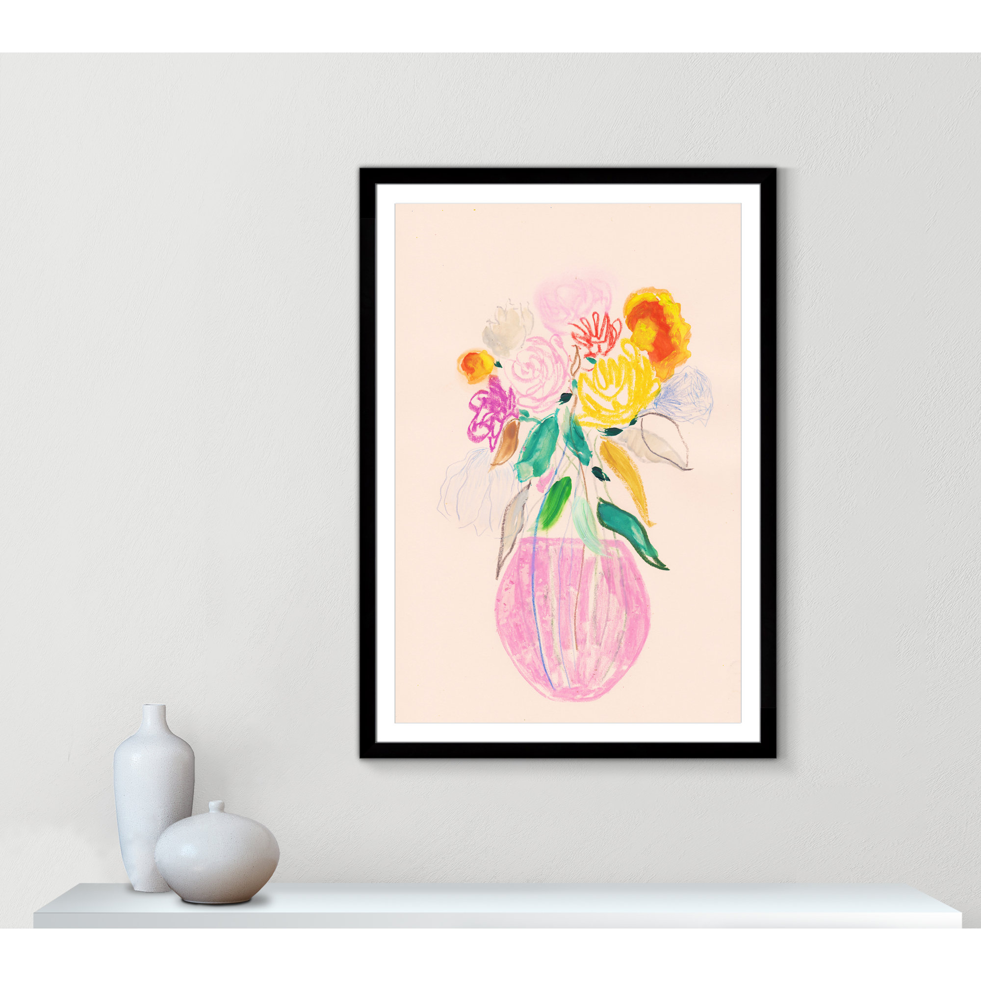 Simple Floral I Print by Bea Dina, Black Single Picture Framed Paper, White, 55" H x 39" W x 1.25" D