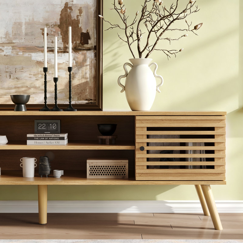 Meuble télé 61 po pour téléviseur 50/55/60/70 po de style Mid Century, Chêne, 61 po L