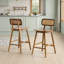 Ensemble de 2 tabourets de bar en bois d'hévéa avec dossier en rotin, finition noyer, hauteur de 26 po?-2107577780