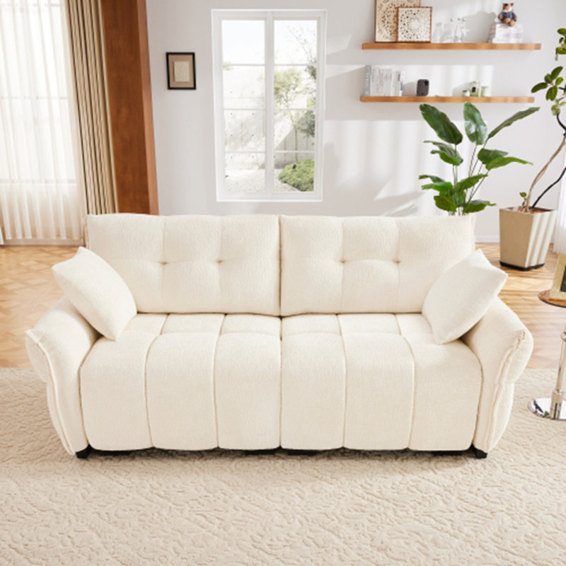 Chenille Fabric Upholstery Sofa with Ottoman, White, 35" H x 141.7" W x 33" D