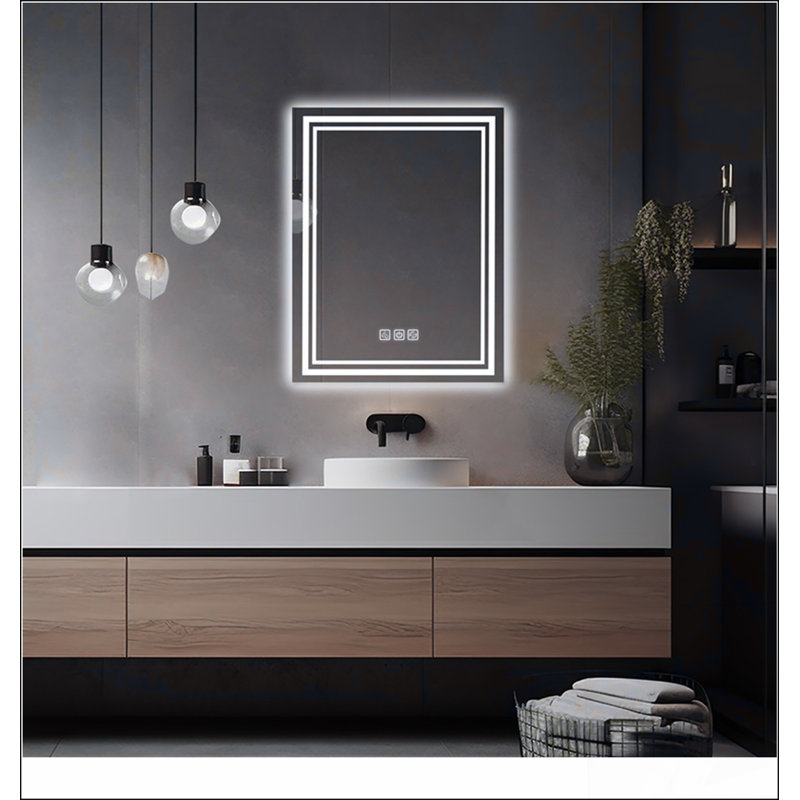 Miroir de salle de bain à DEL avec avant et rétroéclairage, désembuage 5 minutes, intensité variable en continu 3 couleurs, CRI90 +, fonction mémoire