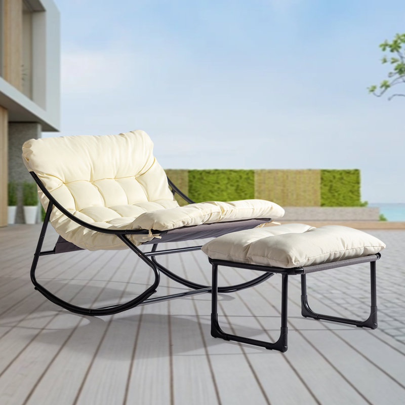 Fauteuil inclinable de patio en métal avec repose-pieds, Crème, crème