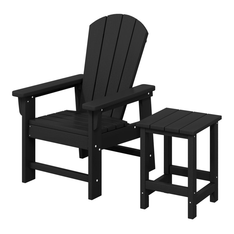 Chaise Adirondack d'extérieur en poly Laguna pour enfants avec table d'appoint, Noir