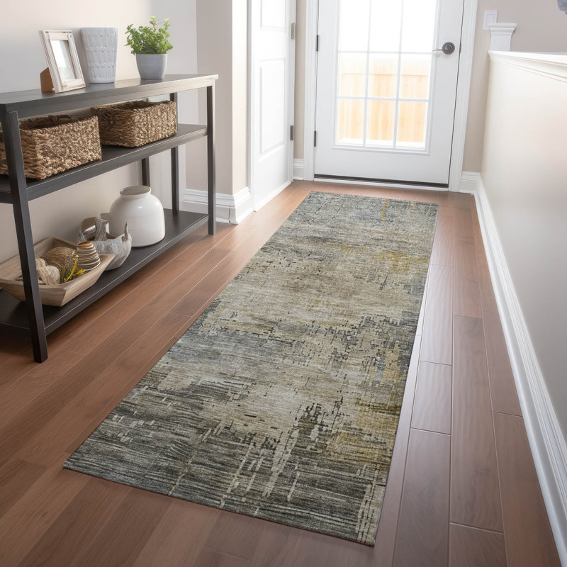 Machine Washable Indoor/Outdoor Claudian ACN1650 Pewter Rug, Runner 2'3" x 7'6"