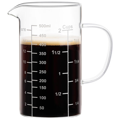 Glass Measuring Cup, Liquid Measuring Cups with three Scale and V-Shaped Mouth, Glass Coffee Cups with Handle, Glass Beaker for Kitchen or Restaurant 500 ML