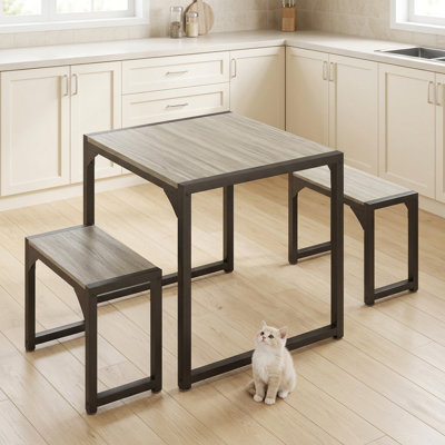 Ensemble table et chaises 3 pièces (65 cm) avec 2 bancs et structure en acier, design compact, 2 places assises