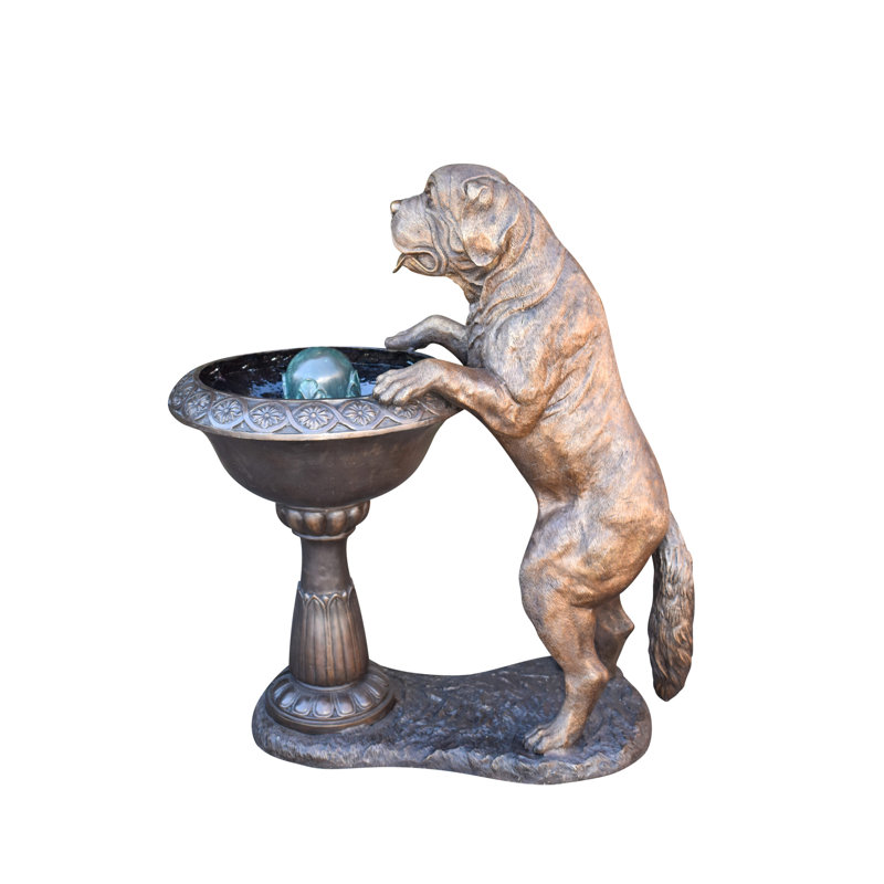 Statue de bronze en cuivre de San Bernard buvant à une fontaine d'eau 43 po x 25 po x H 50 po