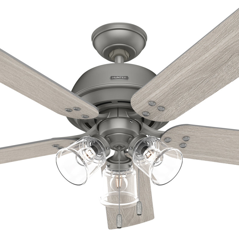 Matte Silver 52" Ceiling Fan with Light Kit and Reversible Blades