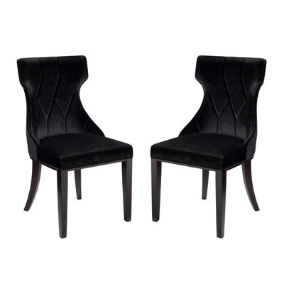 Reine Traditional Velvet Upholstered Beech Wood Side Chair in Black