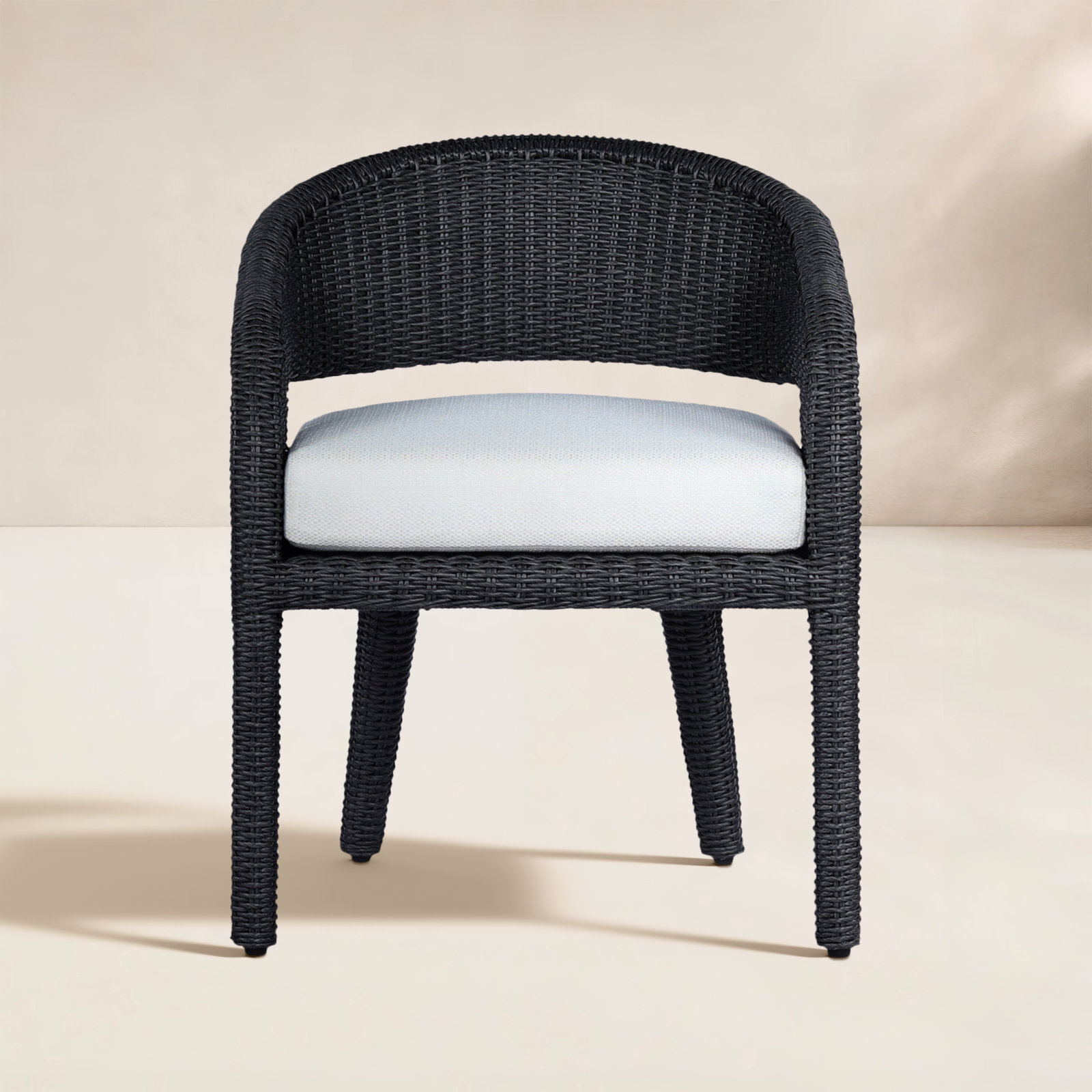 Maxille Wicker Premium All-Weather Wicker Outdoor Dining Armchair with Cushion, Black