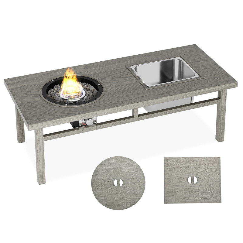Table basse moderne Eridano 3-en-1 avec seau à glace et foyer, Gris