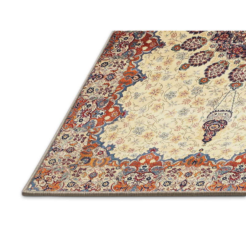 Tapis oriental jaune / brun / bleu, Rectangle 2 pi x 3 pi