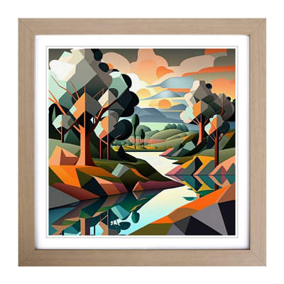 Landscape Cubism No.1 - Single Picture Frame Print on Wood
