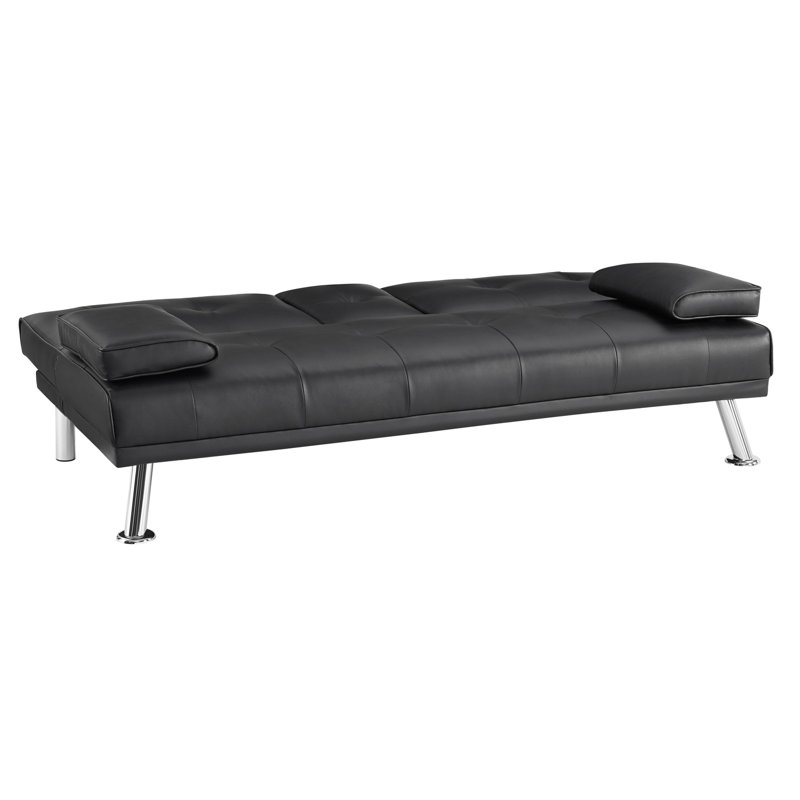 Armarion Convertible Faux Leather Futon Sofa Bed, Versatile Comfort with Customizable Positions, Black Faux Leather