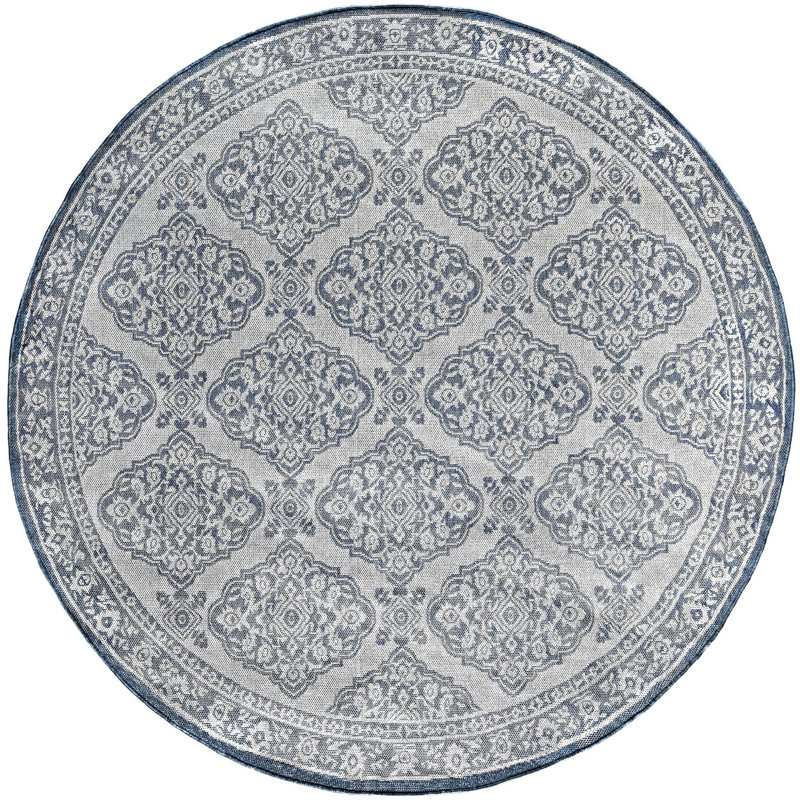 Tapis bleu tissé à plat Campbelltown, Rond 8 pi