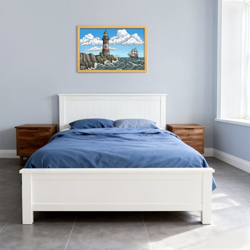 Phare sur la côte rocheuse avec voilier, H 20 po x l 30 po, Toile tendue, Ne s’applique pas