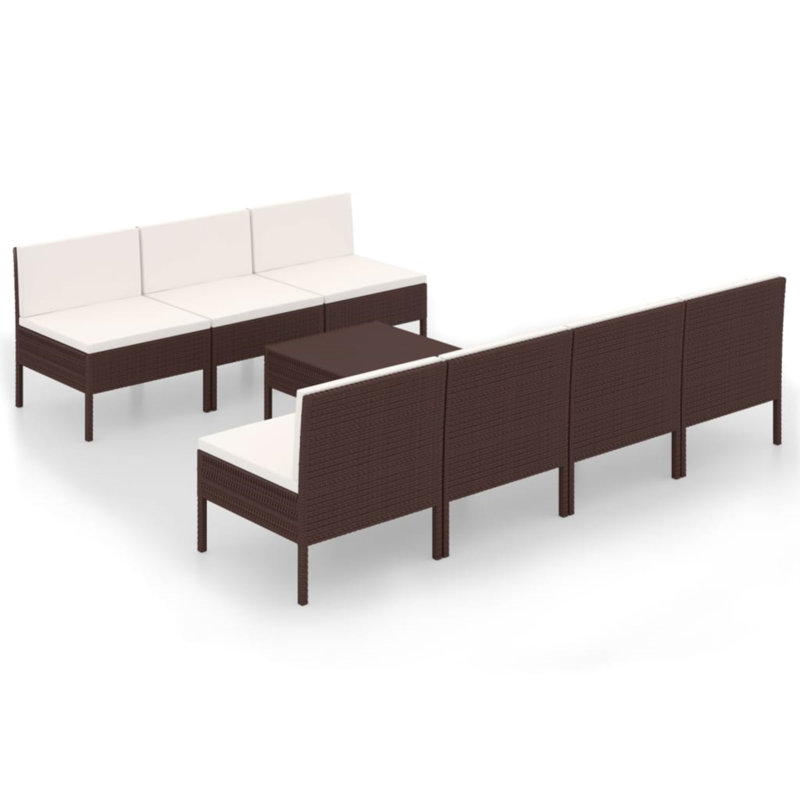 Ensemble de conversation avec canapé et coussins 8 pièces Fairway, Blanc, Brun