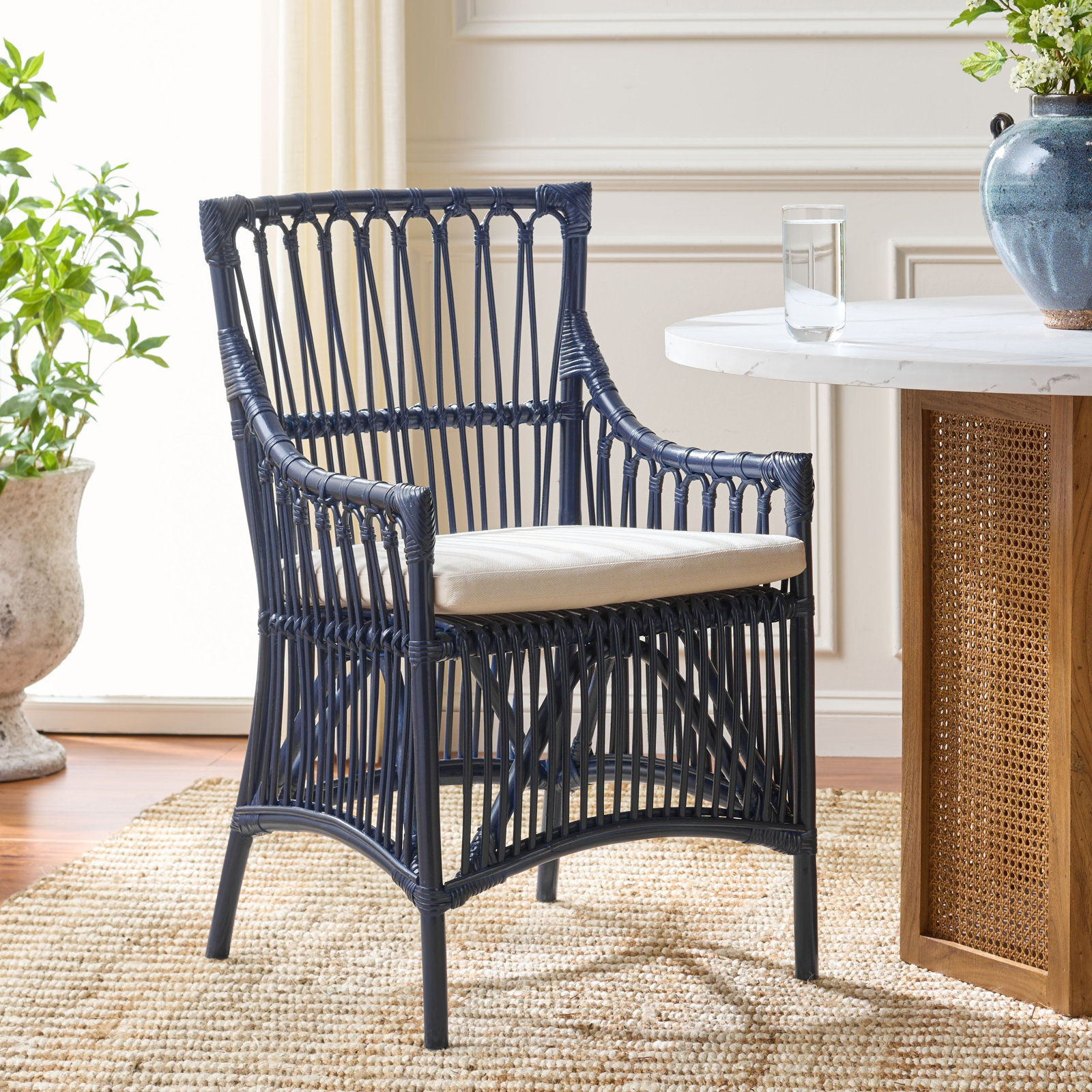 Bree Dining Chair with Cushion, Navy Blue