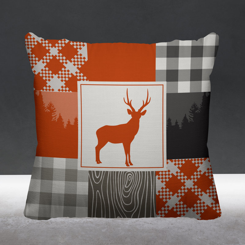Coussin intérieur / extérieur Range Trees Cabin, Orange, 15 po x 15 po, Carré
