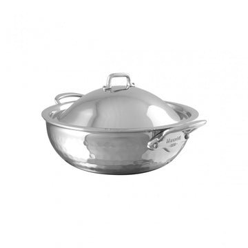 Mauviel M'ELITE Splayed Saute Pan With Dome Lid, Cast Stainless Steel Handles, 3.3-Qt