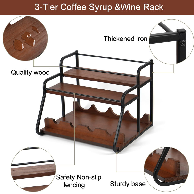 Liquor Bottle Display Shelf, Coffee Syrup Rack Organizer,Syrup Bottle Holder Stand, 3-Tier Syrup Rack For Countertop Or Tabletop Decor