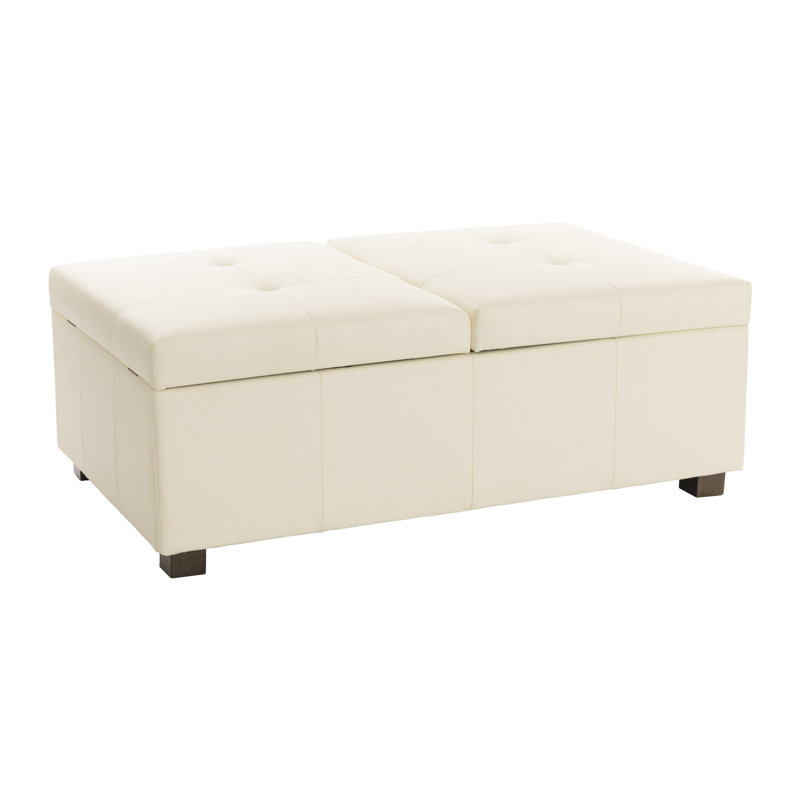 Brayce 47'' Wide Faux Leather Ottoman, Cream Faux Leather