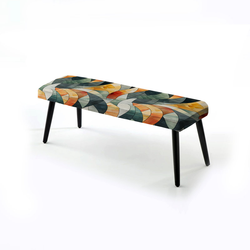 Geometric Orange And Green Mosaic Pattern - Geometric Upholstered Black Bench