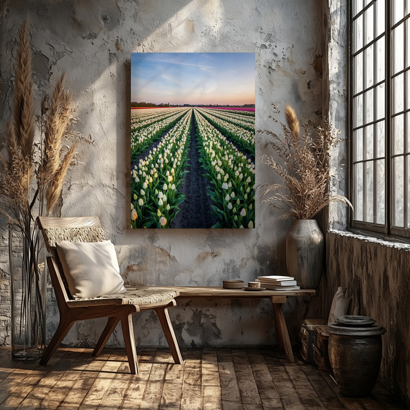 Toile, "Un champ époustouflant de tulipes blanches" s'étend sur un art mural, H 40 po x l 30 po