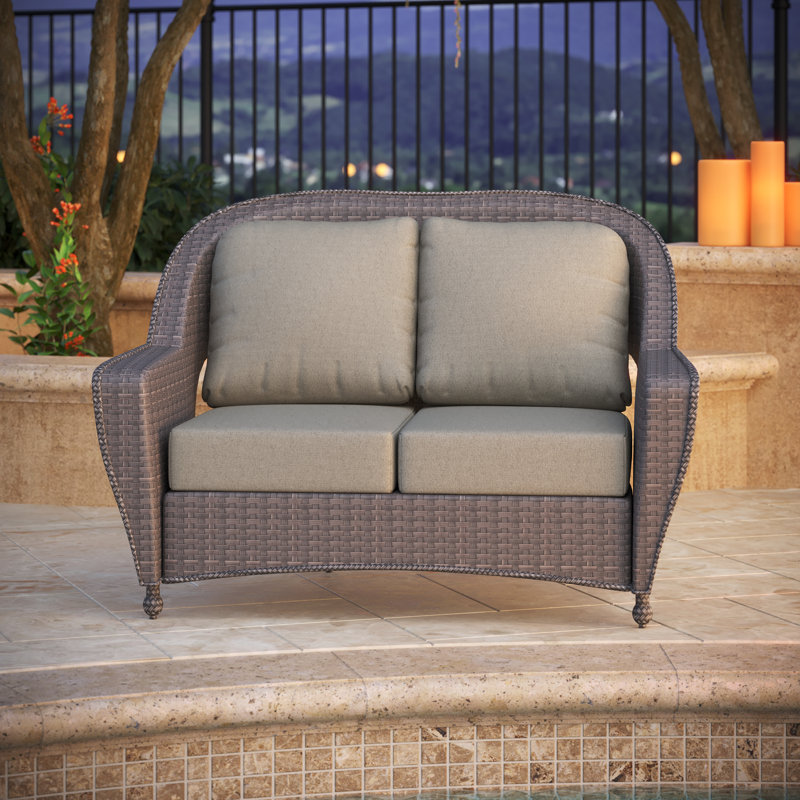 Amala Sunbrella® Indoor/Outdoor Loveseat Cushion, Spectrum Dove Sunbrella® Plainweave