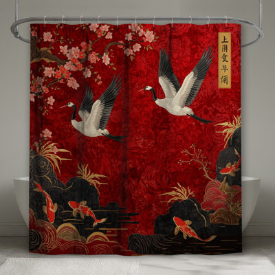 Rideaux de douche Cranes Cherry Blossoms Koi