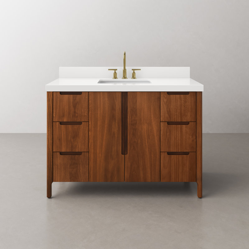 Sequoia 48 In. Single Sink Whitebrook Quartz Countertop Bath Vanity in Mango Wood With ORB Faucet, Noir Juglans