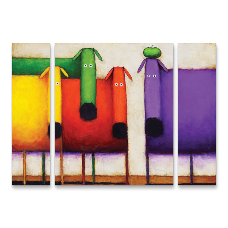 Ensemble de 3 panneaux multicolores Daniel Patrick Kessler «Rainbow Dogs», H 30 po x l 41 po x P 2 po