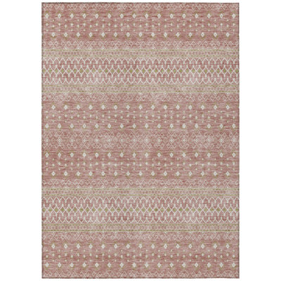 8' X 10' Blush Gold And Ivory Tribal Washable Indoor Outdoor Area Rug