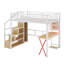 Lit mezzanine double en métal avec poste de travail, garde-robe, escalier de rangement et DEL-50357073