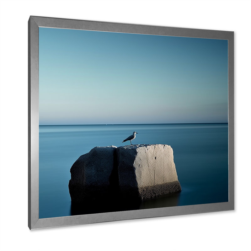 Coastal Seagul Scenery Minimalisme sur toile, H 16 po x l 16 po x P 1 po, Cadre photo argenté