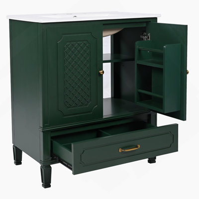 Ensemble de meuble-lavabo 60 po avec lavabo double 60 po, 2 armoires avec porte et 2 tiroirs, vert