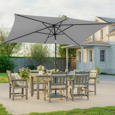 Ruidhe 6 Ft Rectangular LED Lighted Outdoor Market Patio Umbrella with Crank, All-Weather Umbrella for Deck Backyard Garden