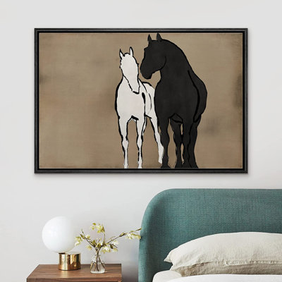 " Pastel Watercolor Black White Horses "