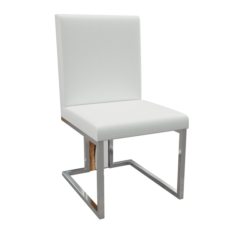 Chaise d'appoint rembourrée en cuir Verona, Blanc, Chrome, 10
