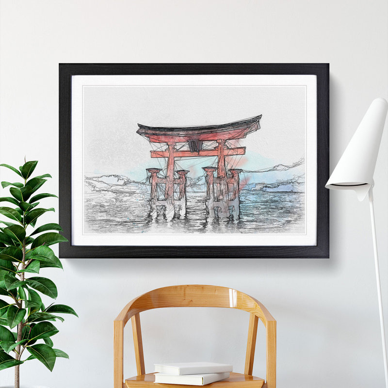 Itsukushima Shrine in Hiroshima Japan - Picture Frame Graphic Art Print, 40cm H x 60cm W x 2cm D, Black Framed