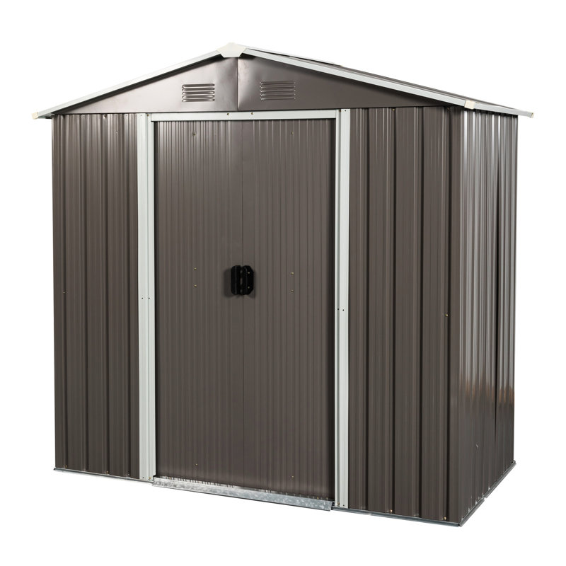 Galvanized Steel Outdoor Shed With Sliding Doors And Hooks, 8ft X 4ft, Gray Iron Enduring Panels,, Gray