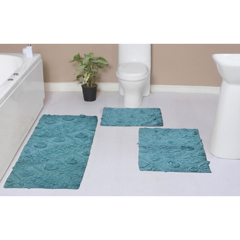 Schoenberger 100% Cotton Bath Rugs (Set of 3), Blue