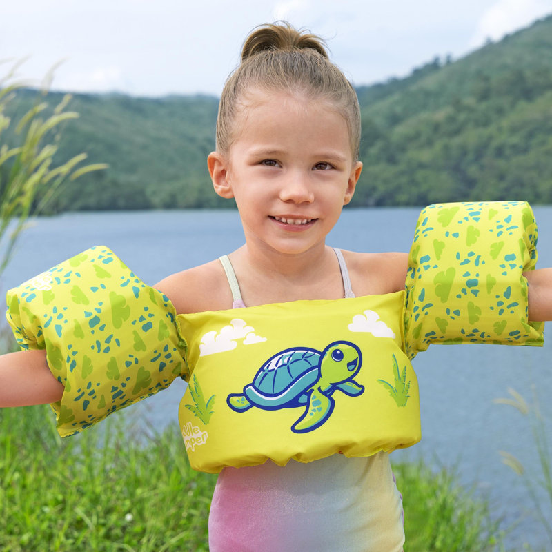 Bestway Puddle Jumper: Gilet de sauvetage en tissu avec brassards - Tortue - Veste flottante, accessoire de natation et d'eau, boucle arrière réglable, casquette de 33 à 55 lb, tout-petits et enfants de 2 ans et plus