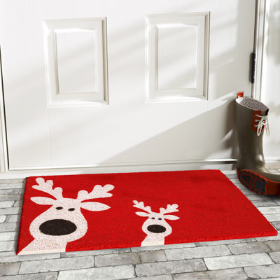 Tapis d'extérieur antidérapant Peeking Reindeer 29 po x 17 po
