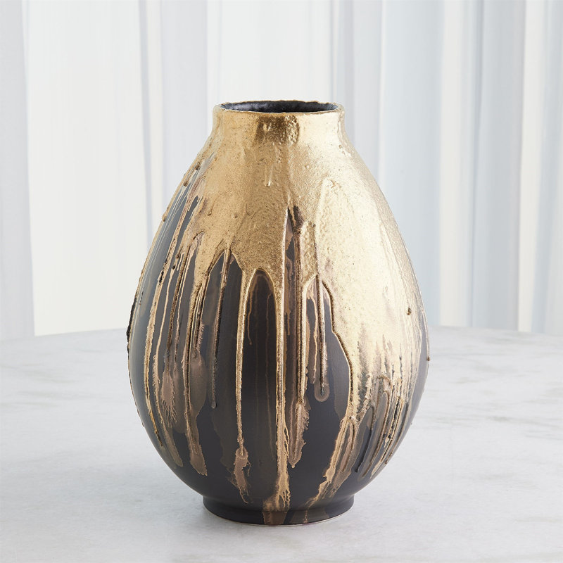 Cauldron Vase-Gold-Med, 15.5" H x 11" W x 11" D