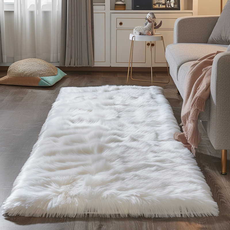 Tapis en fausse fourrure blanc Girault, Rectangle 2 pi x 5 pi