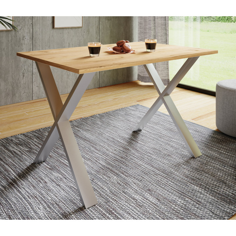 Alwilda Rectangular Dining Table with Steel Base, 76cm H x 80cm W x 80cm D, Brown, Browning